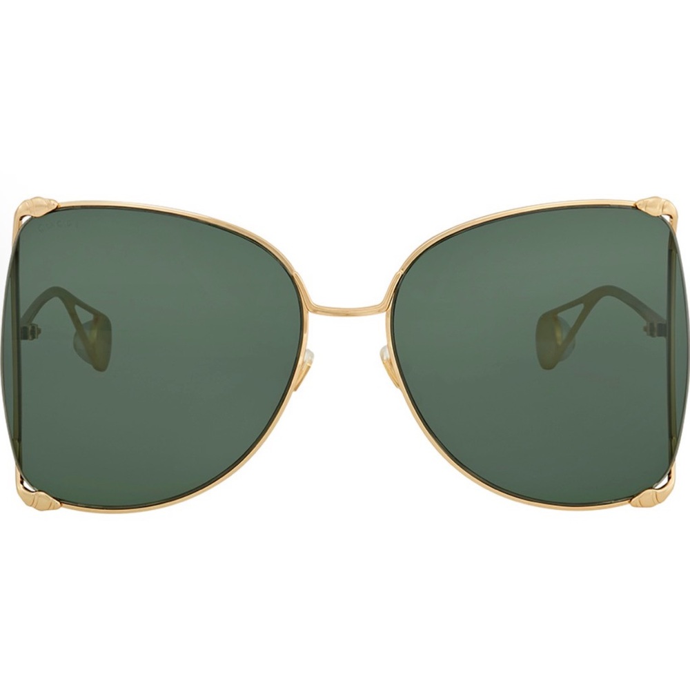 Gucci Butterfly Gold Frame Sunglasses with Green Lenses